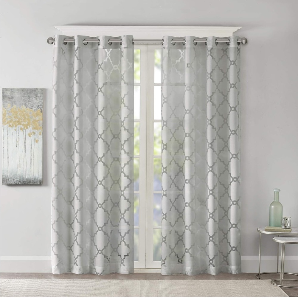 Madison Park | Eden gray sheer curtains, 2 panels NEW